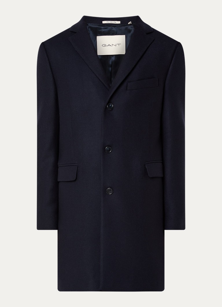 Gant Heren Mantel in kasjmierblend met klepzakken in de kleur Donkerblauw, maat: S