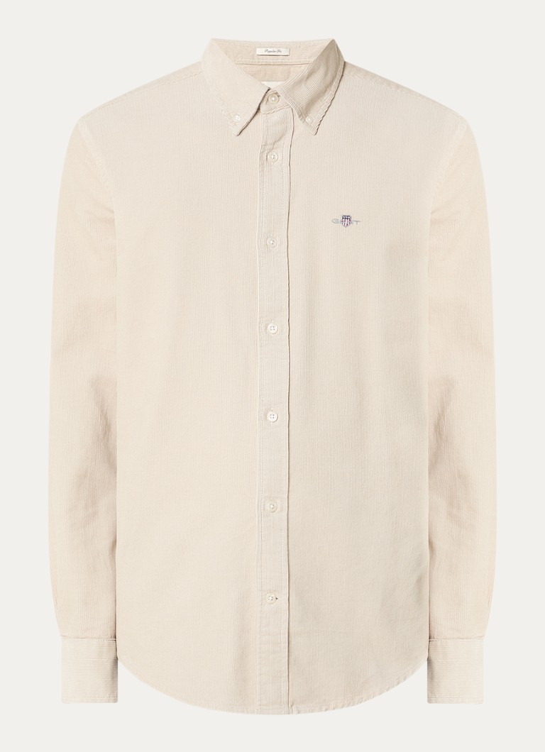 Gant Heren Regular fit overhemd van corduroy met logoborduring in de kleur Creme, maat: XXXL
