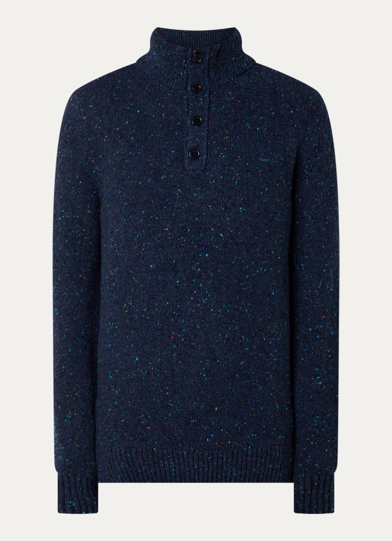 Gant Heren Grofgebreide trui in wolblend met gemêleerd dessin in de kleur Donkerblauw, maat: XXL