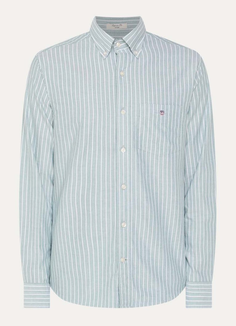 Gant Heren Regular fit overhemd met streepprint en borstzak in de kleur Groen, maat: S
