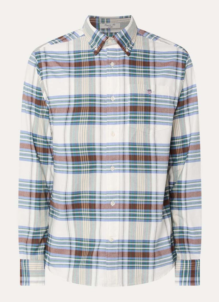 Gant Heren Regular fit overhemd met ruitdessin en borstzak in de kleur Groen, maat: M