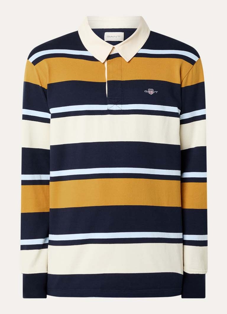 Gant Heren Regular fit polo met streepprint en logo in de kleur Blauw, maat: S