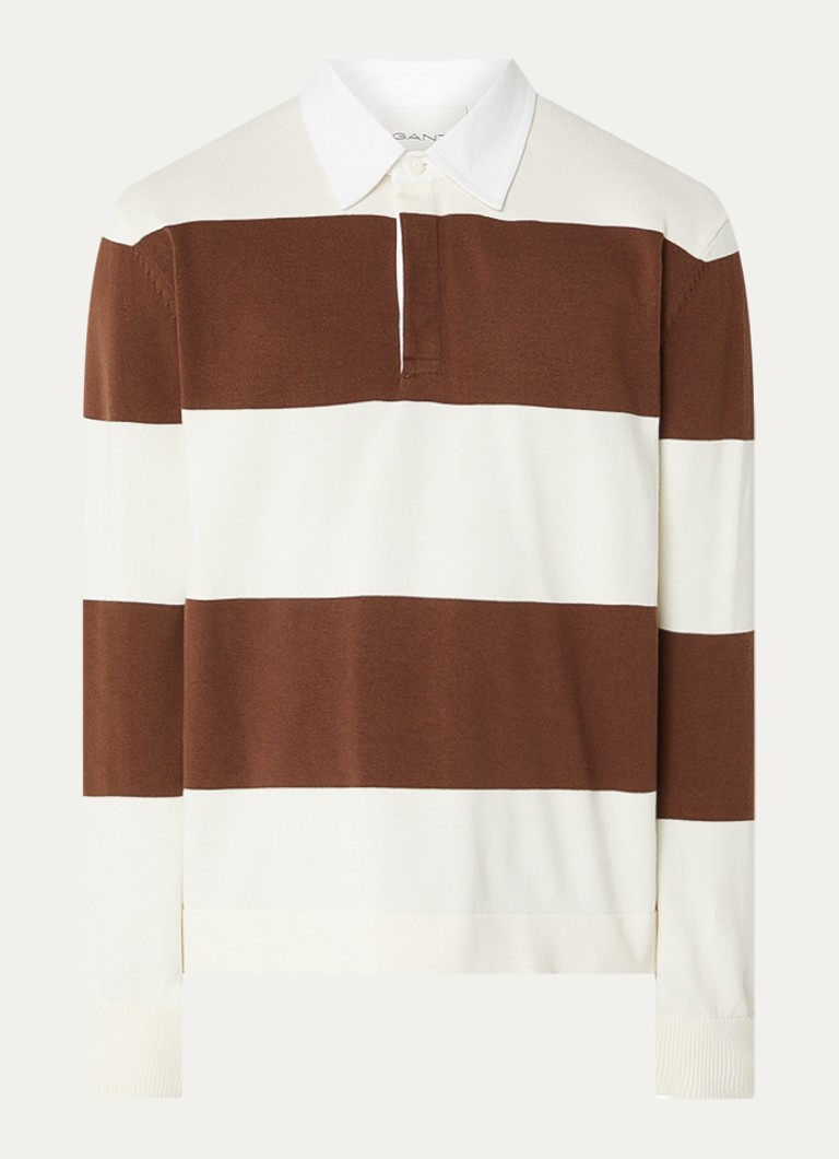 Gant Heren Fijngebreide polo met streepprint in de kleur Bruin, maat: S