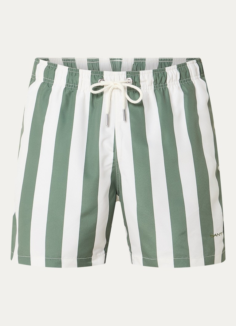 Gant Heren Zwemshorts met streepprint en steekzakken in de kleur Groen, maat: S