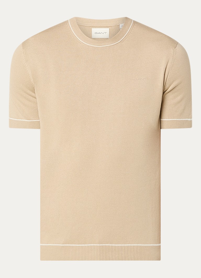 Gant Heren Fijngebreid T-shirt met ronde hals in de kleur Beige, maat: S