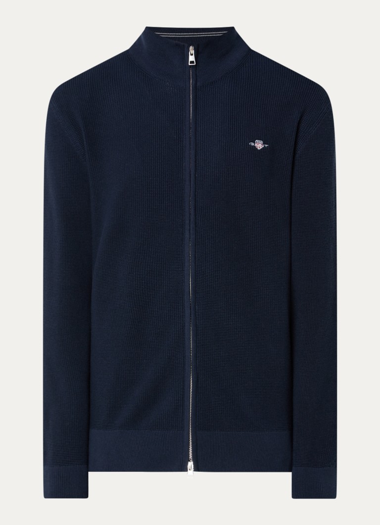 Gant Heren Micro fijngebreid vest met logo in de kleur Donkerblauw, maat: XXL