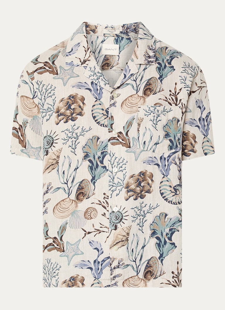 Gant Heren Regular fit overhemd van linnen met print in de kleur Beige, maat: L