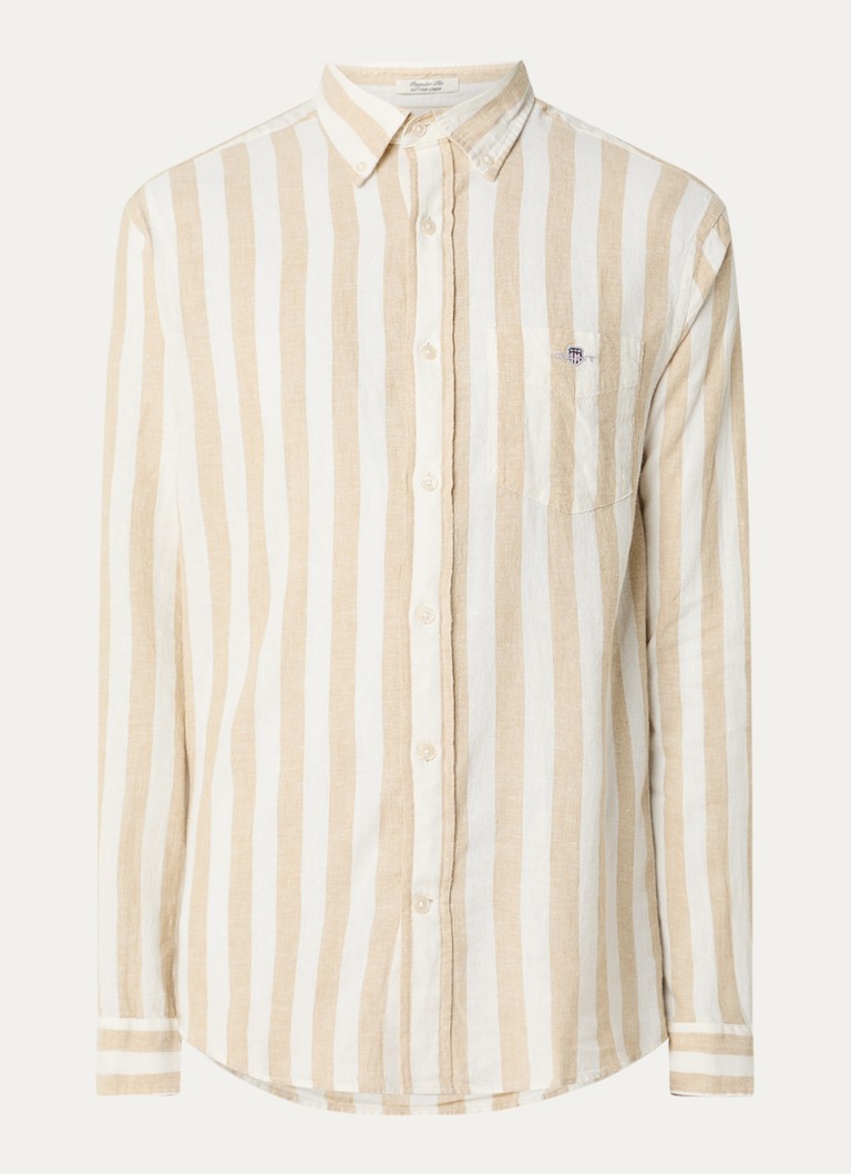 Gant Heren Reg overhemd met streepprint en logo in de kleur Beige, maat: S