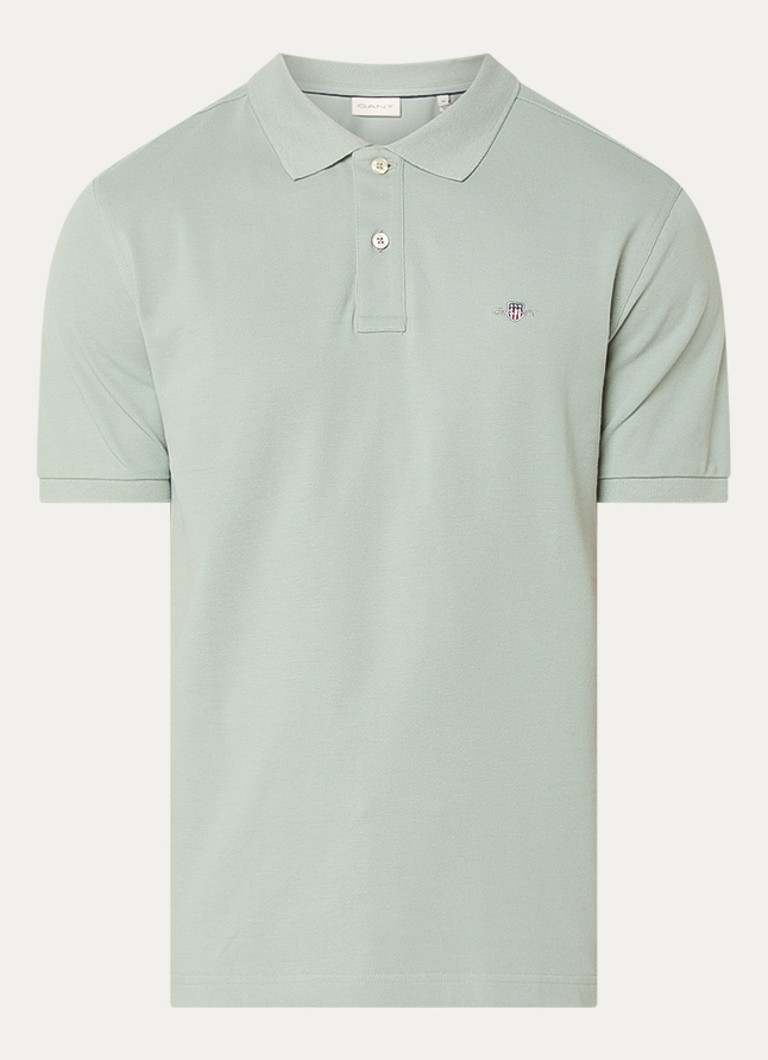Gant Heren Regular fit polo van piqué katoen met logo in de kleur Lindegroen, maat: S