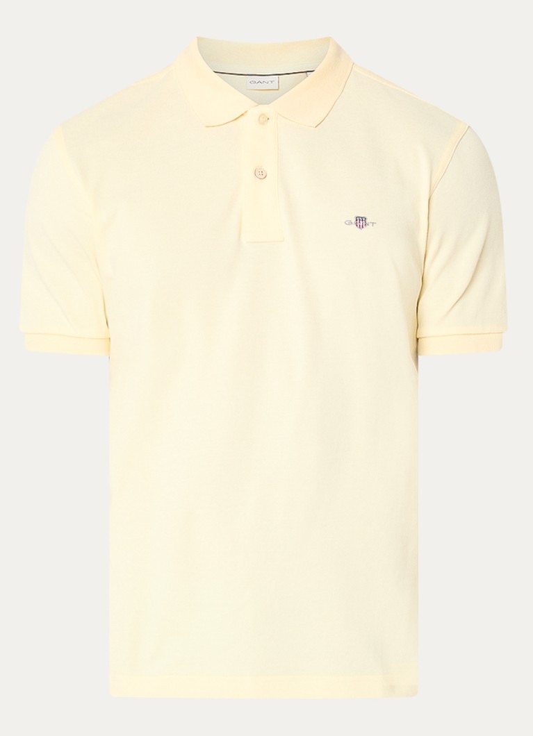 Gant Heren Regular fit polo van piqué katoen met logo in de kleur Lichtgeel, maat: S