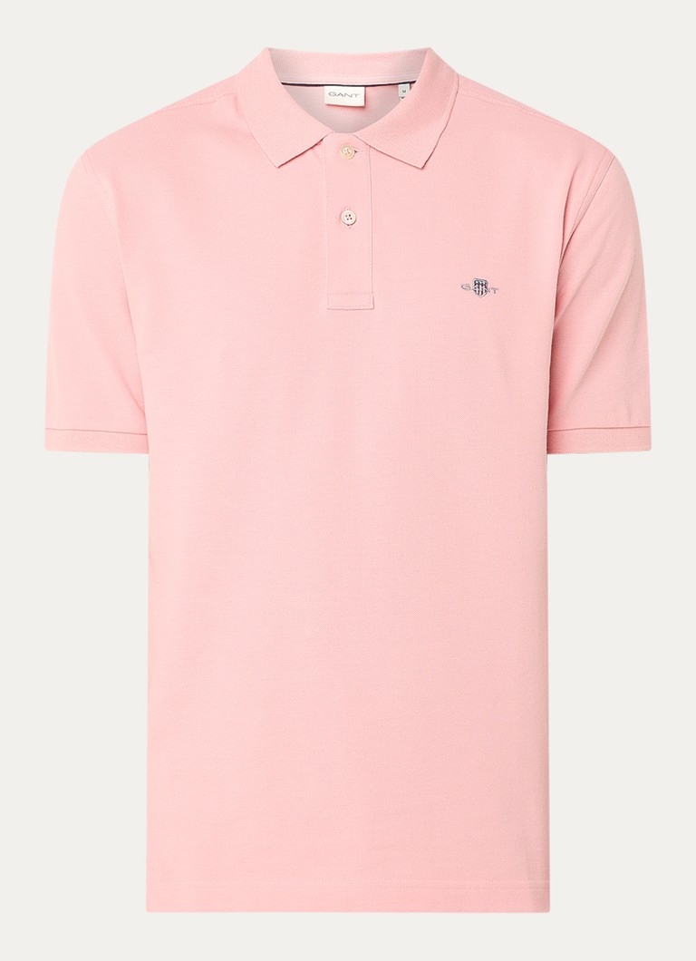 Gant Heren Regular fit polo van piqué katoen met logo in de kleur Zalmroze, maat: S