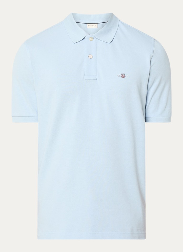 Gant Heren Regular fit polo van piqué katoen met logo in de kleur Lichtblauw, maat: S