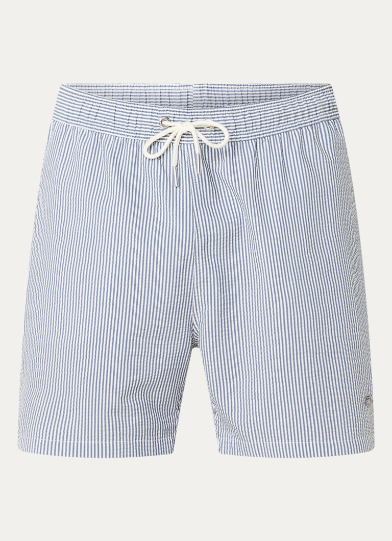 Gant Heren Zwemshorts met streepprint en steekzakken in de kleur Indigo, maat: L