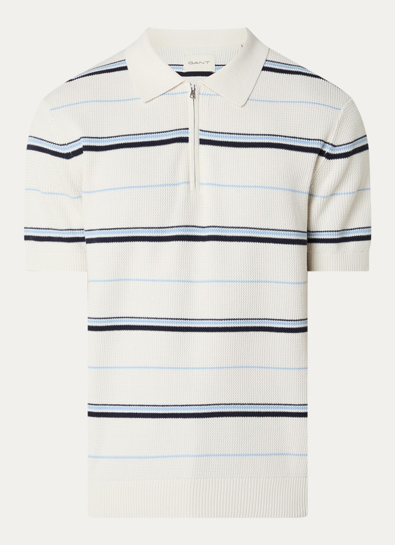 Gant Heren Fijngebreide regular fit polo met streepprint in de kleur Gebroken wit, maat: S