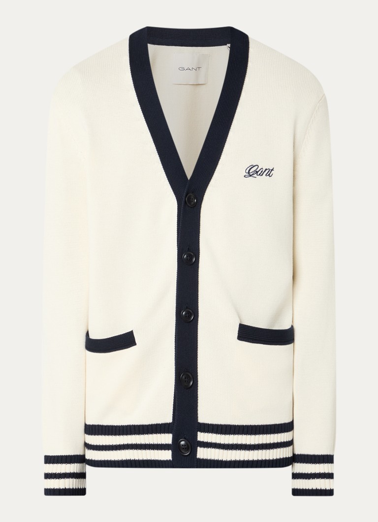 Gant Heren Fijngebreid vest met logoborduring in de kleur Creme, maat: M