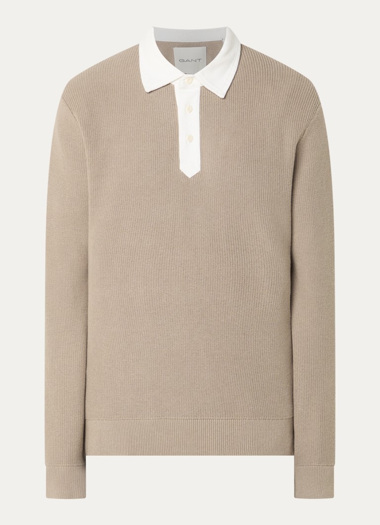 Gant Heren Regular fit polo in wolblend in de kleur Taupe, maat: S