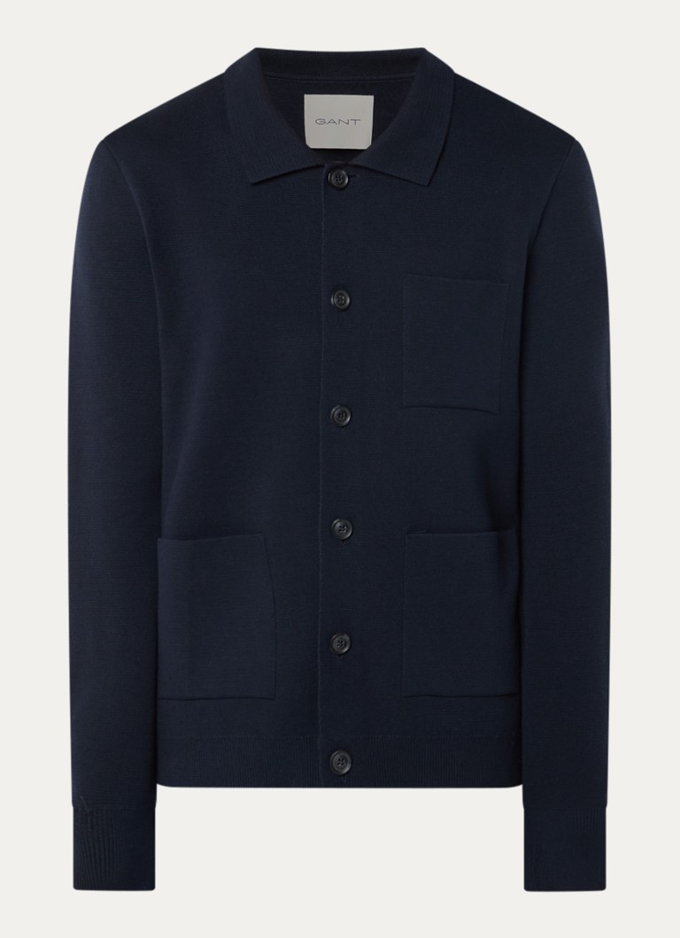 Gant Heren Milano fijngebreid vest met opgestikte zakken in de kleur Donkerblauw, maat: S
