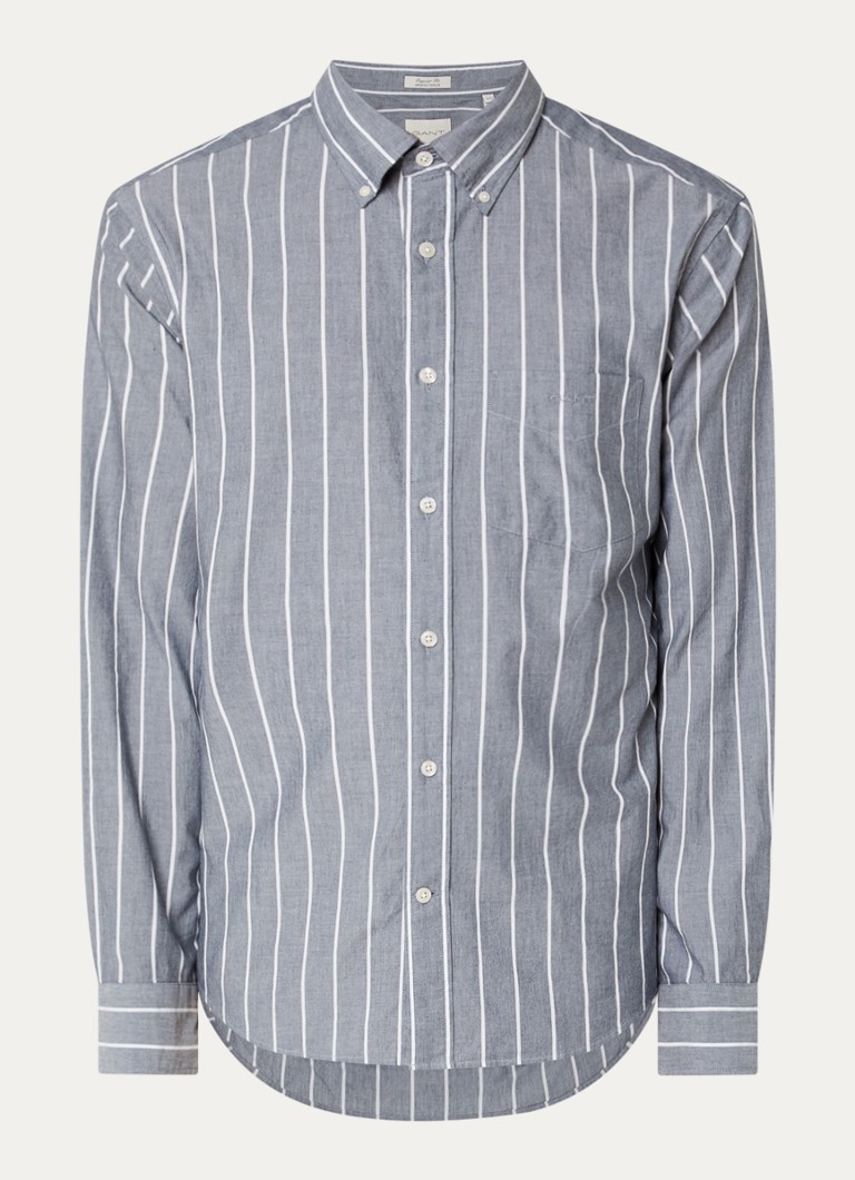Gant Heren Regular fit overhemd met borstzak en streepprint in de kleur Grijs, maat: XXXL