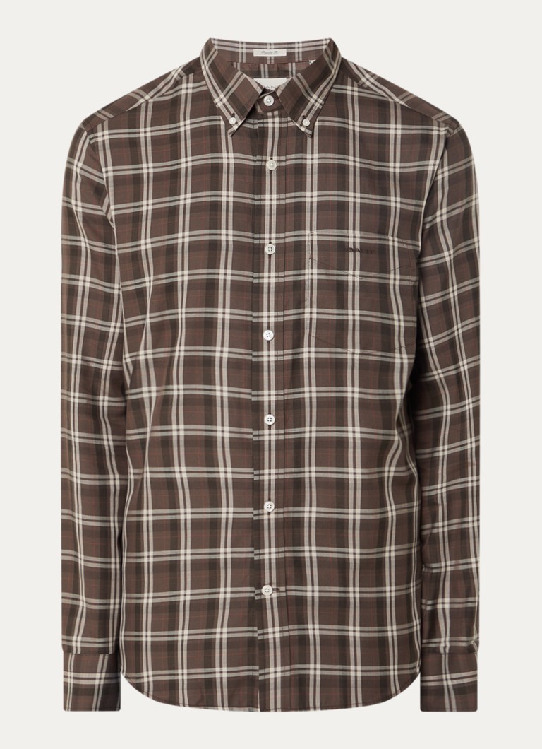 Gant Heren Regular fit overhemd met ruitdessin in de kleur Taupe, maat: XXL