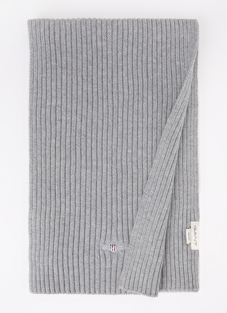 Gant Heren Ribgebreide sjaal in katoenblend met logo 200 x 30 cm