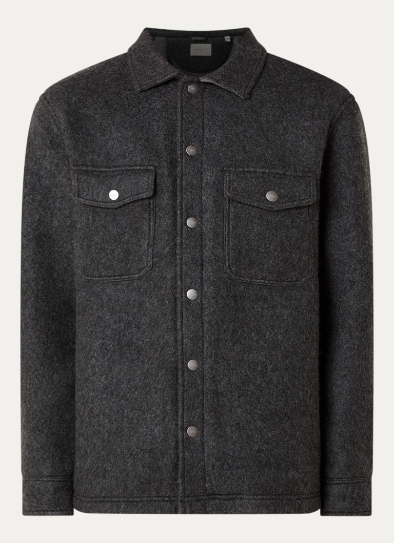 Gant Heren Regular fit overshirt in wolblend met klepzakken in de kleur Antraciet, maat: XXL