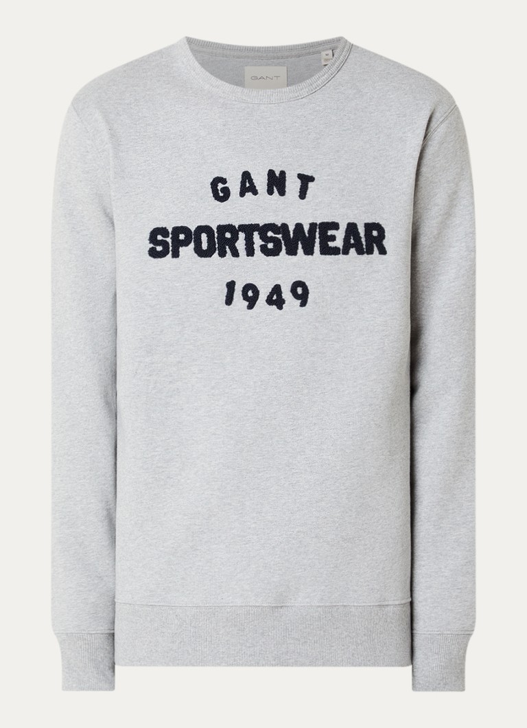 Gant Heren Sweater met logoborduring in de kleur Grijsmele, maat: XXXL