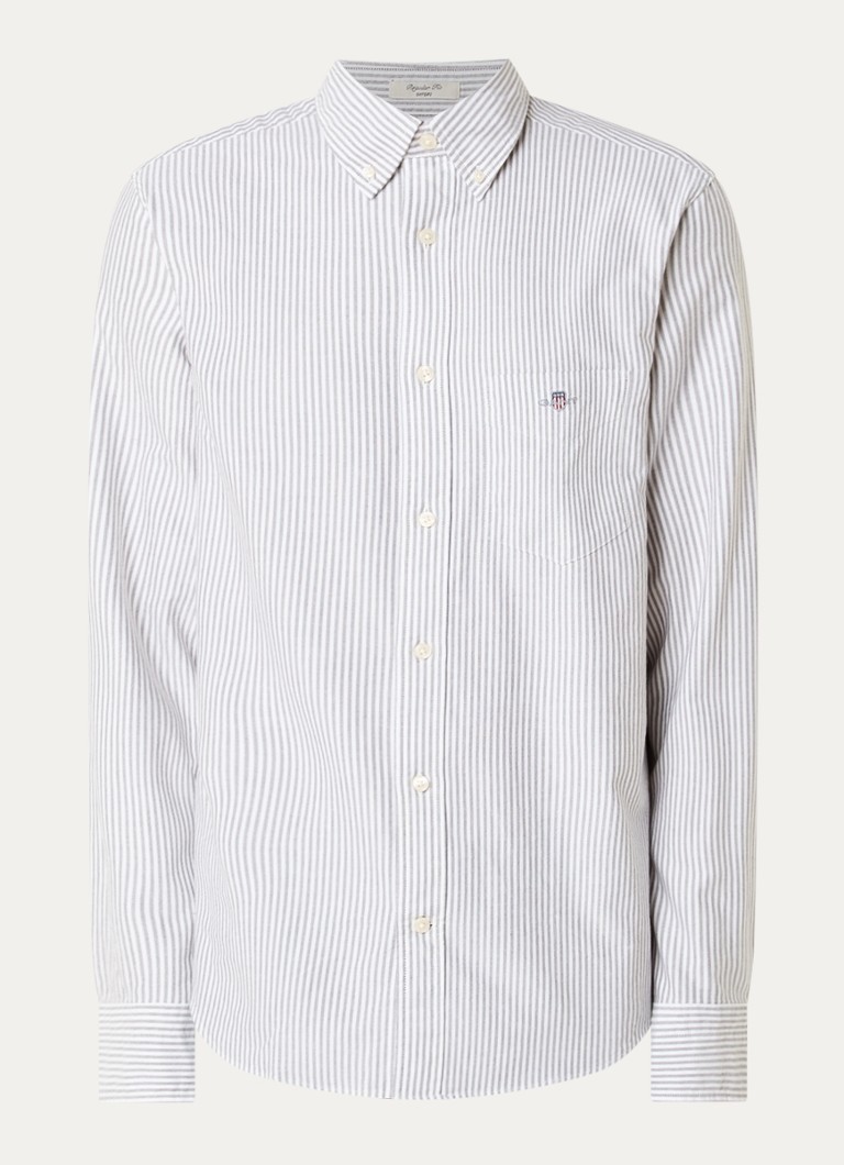 Gant Heren Regular fit overhemd met streepprint en logoborduring in de kleur Lichtgrijs, maat: M