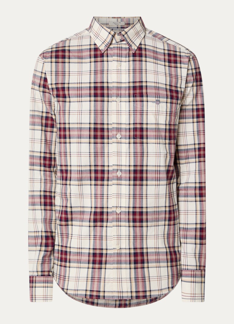 Gant Heren Regular fit overhemd met ruitdessin in de kleur Beige, maat: M