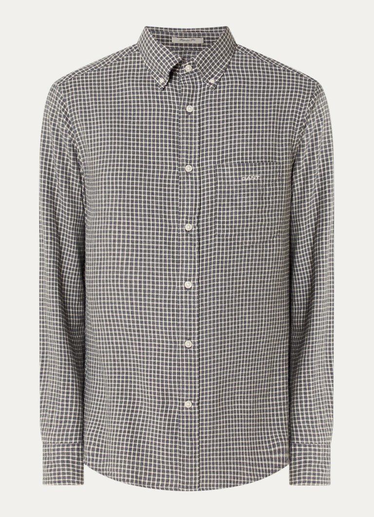 Gant Heren Comfort fit overhemd met ruitdessin in de kleur Olijfgroen, maat: XL