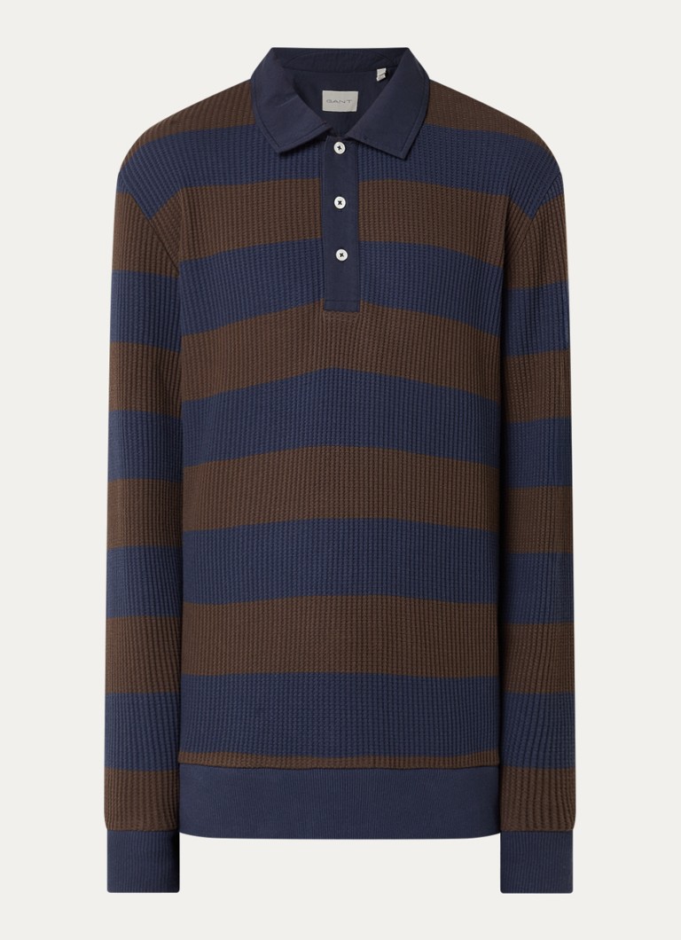 Gant Heren Regular fit polo met structuur in de kleur Donkerblauw, maat: L