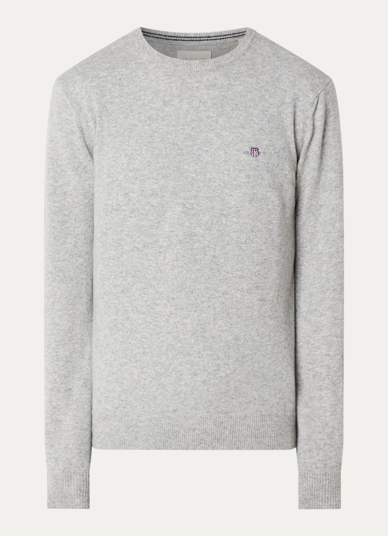 Gant Heren Fijngebreide trui van lamswol in de kleur Grijsmele, maat: XXXL