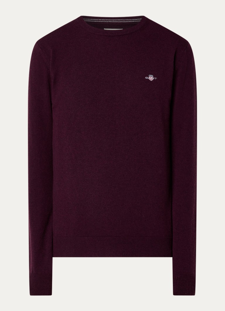 Gant Heren Fijngebreide trui van lamswol in de kleur Bordeauxrood, maat: XXXL