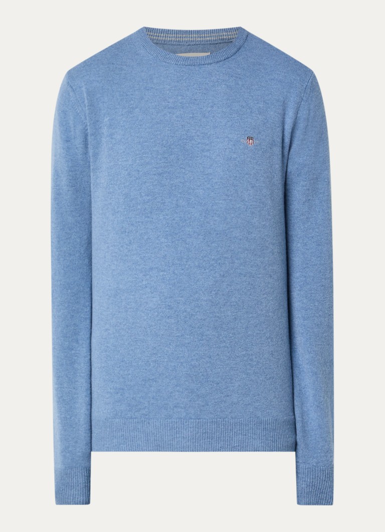 Gant Heren Fijngebreide trui van lamswol in de kleur Lichtblauw, maat: XXXL