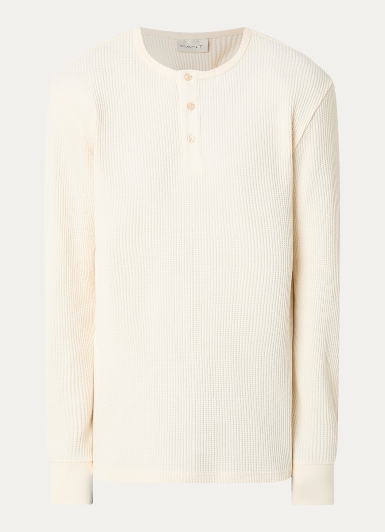 Gant Heren Henley fijngebreide pullover met structuur in de kleur Naturel, maat: XL
