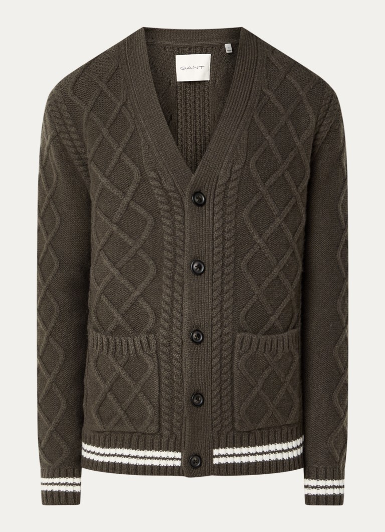 Gant Heren Kabelgebreid vest in wolblend met opgestikte zakken in de kleur Bruin, maat: S