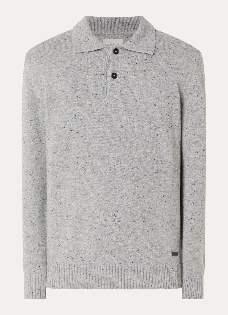 Gant Heren Fijngebreide pullover in wolblend met polokraag in de kleur Grijsmele, maat: XL