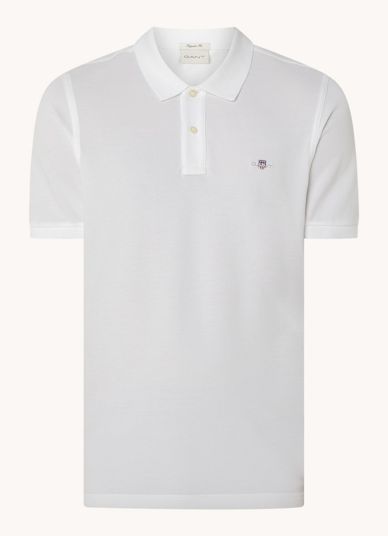 Gant Heren Regular fit polo van piqué katoen met logo in de kleur Wit, maat: XL