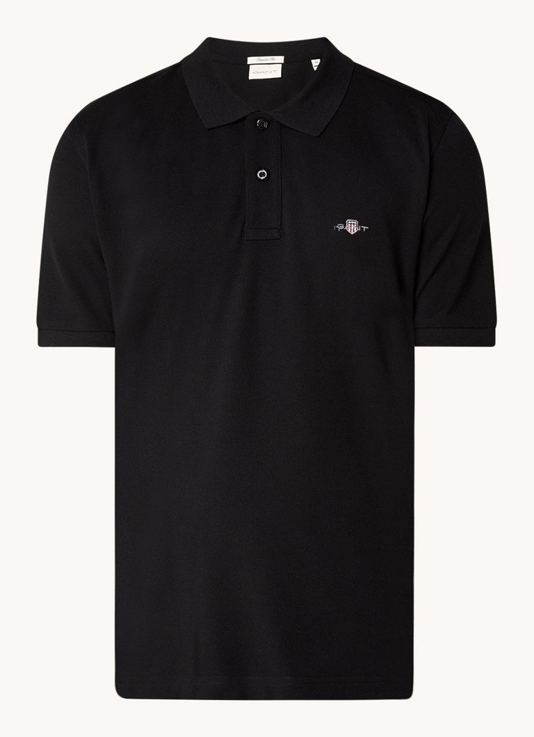 Gant Heren Regular fit polo van piqué katoen met logoborduring in de kleur Zwart, maat: S