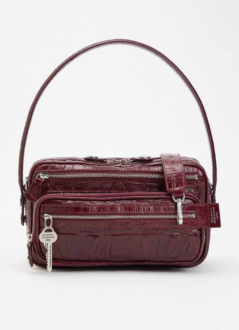 Acne Studios Dames Schoudertas van kalfsleer met crocostructuur en afneembare schouderriem in de kleur Bordeauxrood, maat: OS