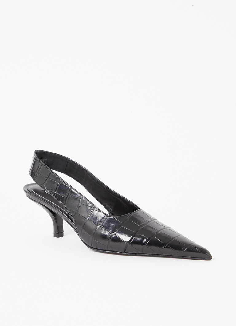 TOTEME Dames Classic slingback van leer met crocostructuur in de kleur Zwart, maat: 37