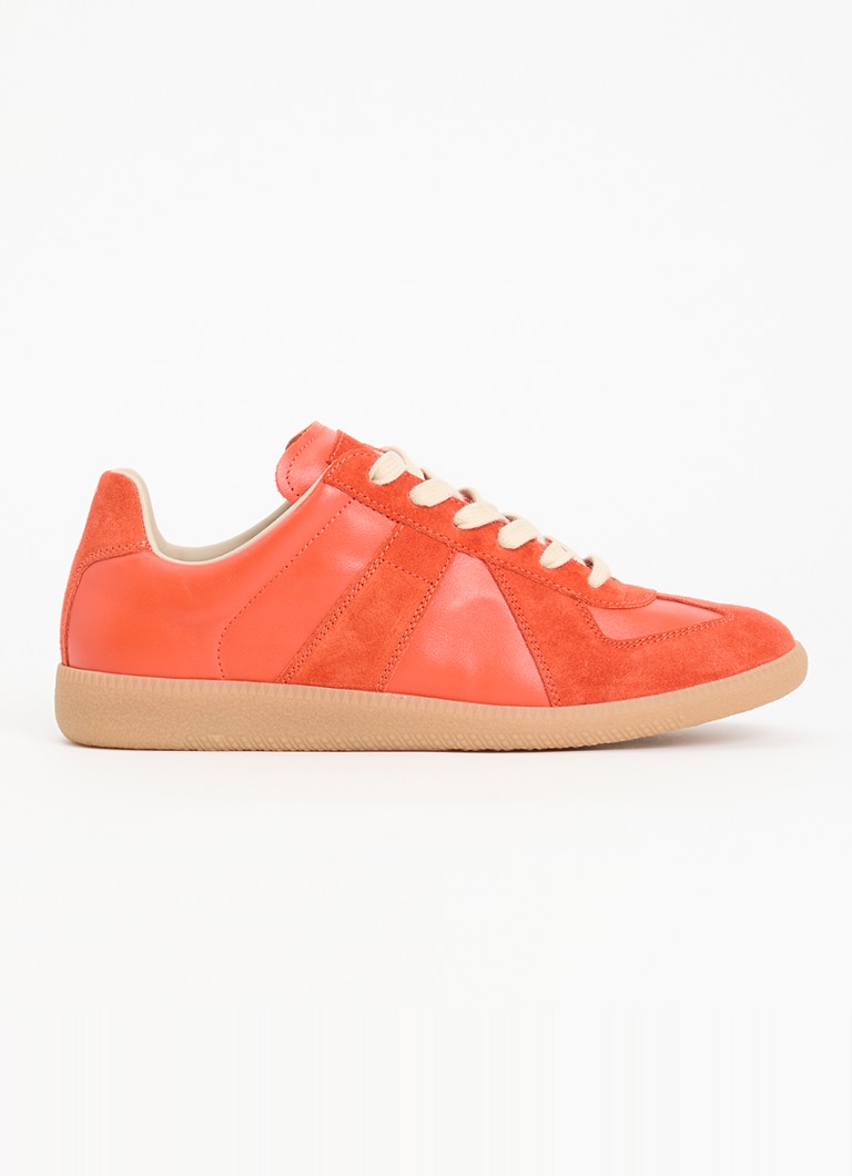 Maison Margiela Dames Replica sneaker van kalfsleer met details van kalfssuède in de kleur Oranjerood, maat: 38