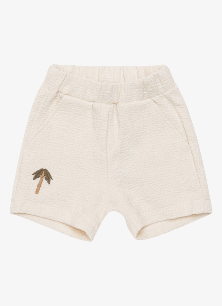 Donsje Amsterdam Jongens Ithri Palm Tree straight fit korte joggingbroek van katoen in de kleur Beige, maat: 4Y-5Y=110
