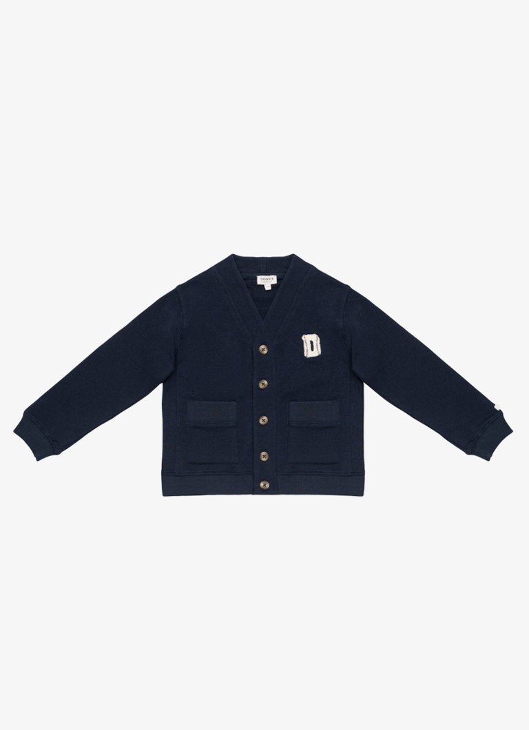 Donsje Amsterdam Jongens Maukie fijngebreide vest met klepzakken in de kleur Donkerblauw, maat: 4-5Y=110