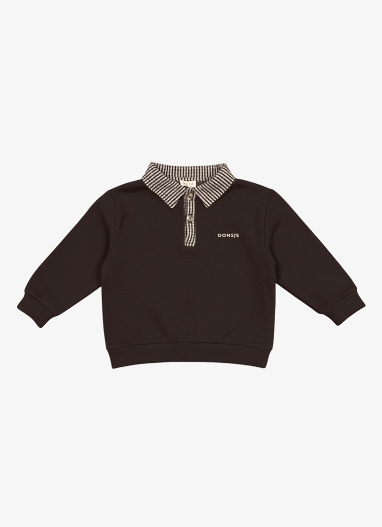 Donsje Amsterdam Meisjes Amaro sweater met kraag in de kleur Donkerbruin, maat: 5-6Y=116