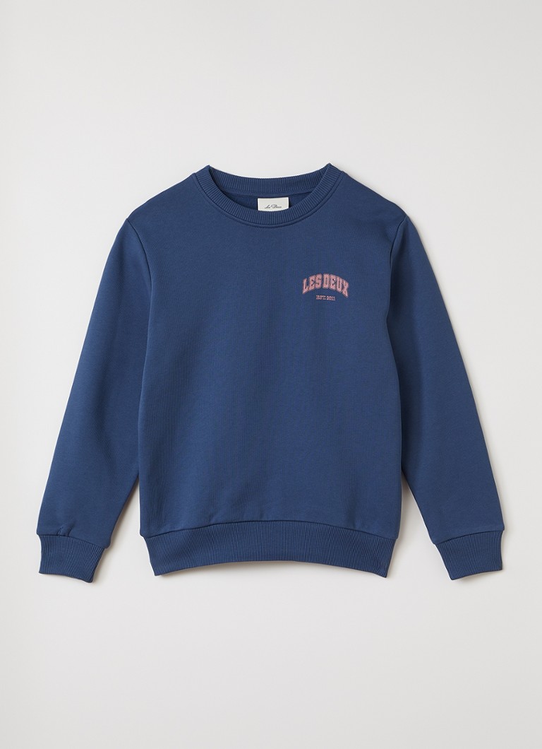 Les Deux Jongens Hope sweater met logo- en backprint in de kleur Indigo, maat: 158/164