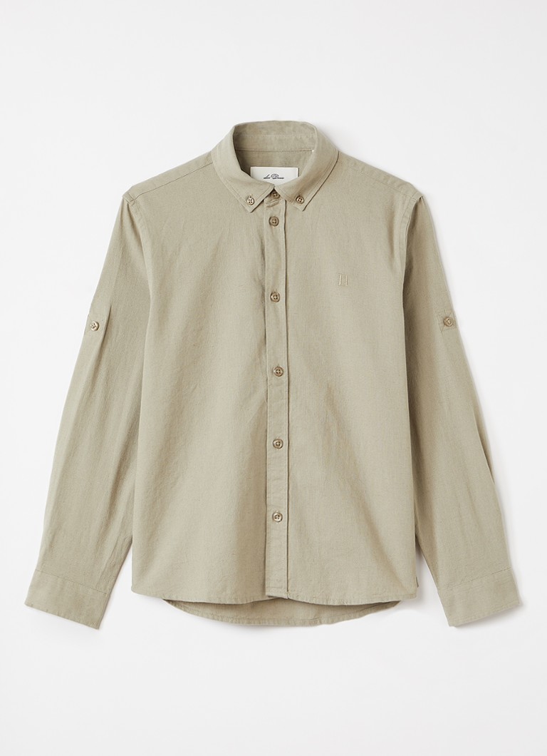 Les Deux Jongens Konrad overhemd in linnenblend in de kleur Khaki, maat: 146/152