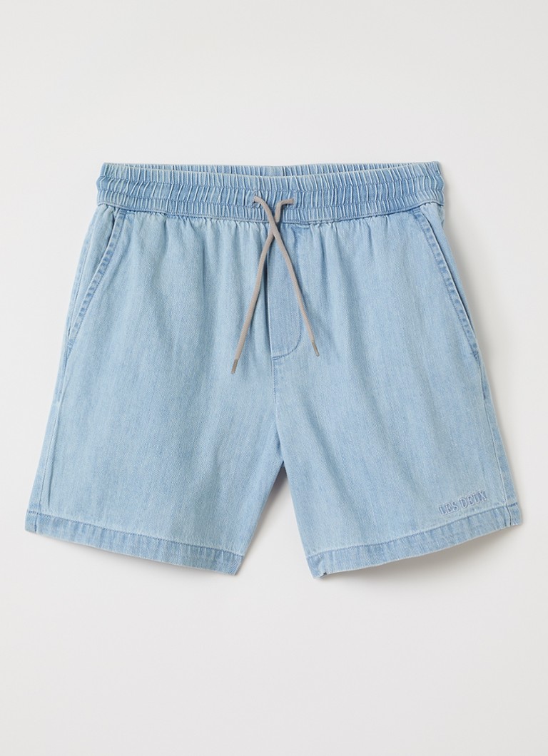 Les Deux Jongens Lawson straight fit korte broek van chambray in de kleur Staalblauw, maat: 134/140