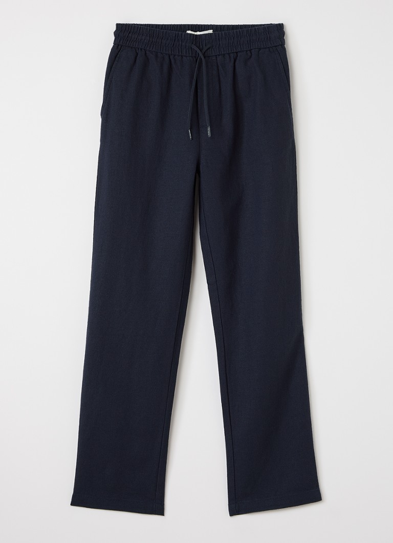 Les Deux Jongens Patrick straight fit pantalon in linnenblend in de kleur Donkerblauw, maat: 134/140