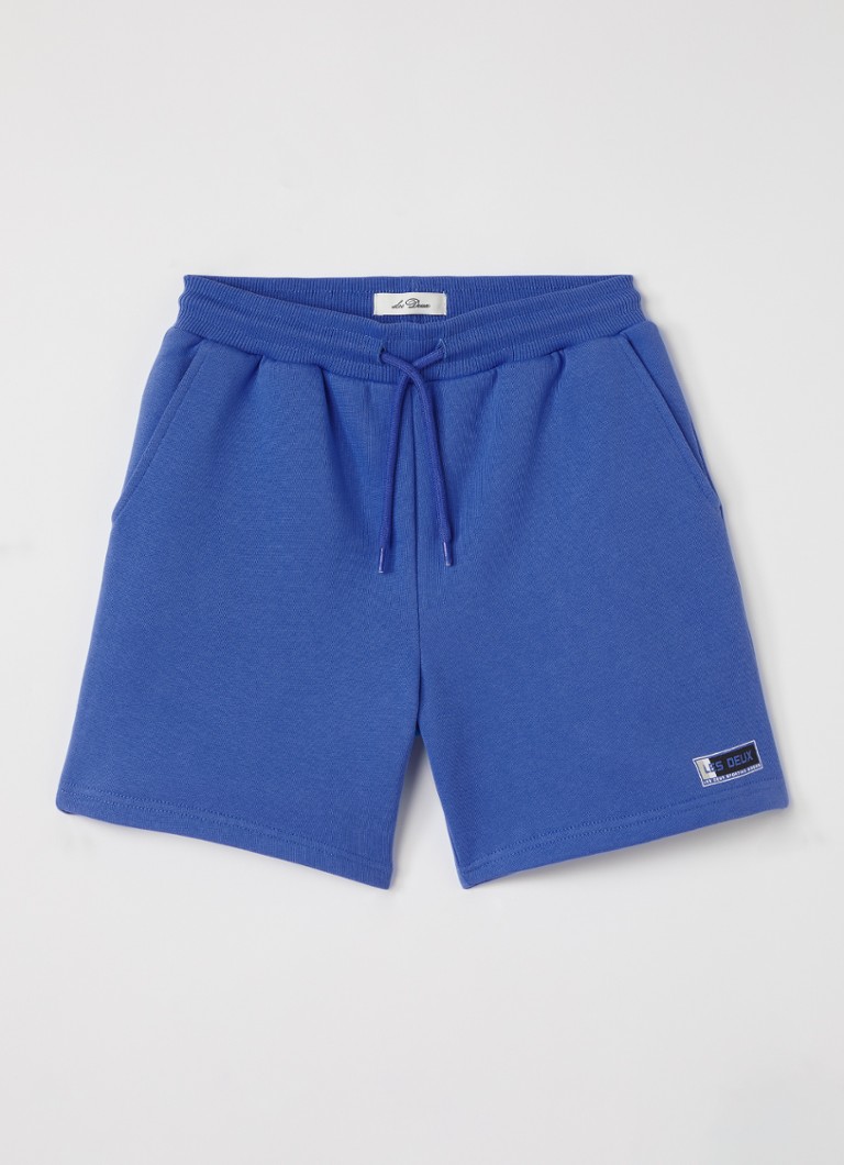 Les Deux Jongens Loose fit korte broek met logoborduring in de kleur Kobaltblauw, maat: 110/116