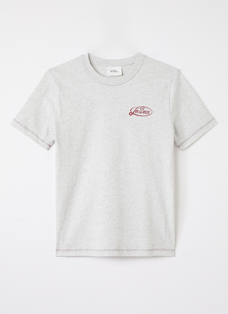 Les Deux Jongens T-shirt met logo- en backprint in de kleur Grijsmele, maat: 164